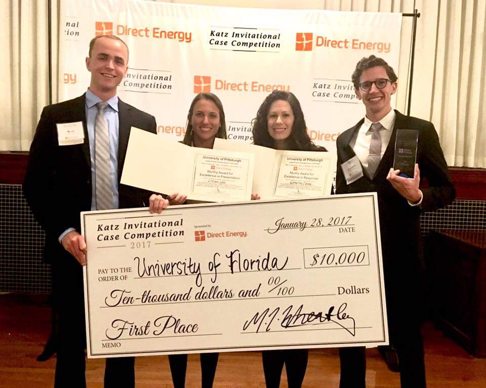 gnvguy's tweet photo. Congrats on your 1st place finish Ryan, Lilly, Kate, & Jonathan in the #KatzCaseComp! Great news this morning for @UFMBA! #myufmba https://t.co/exg8wCHsd4