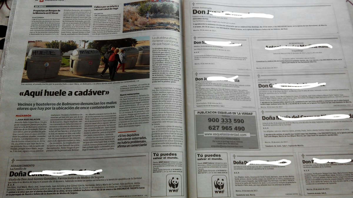 Poco acertado el diario La Verdad esta mañana con el titular del artículo ubicado junto a necrológicas.