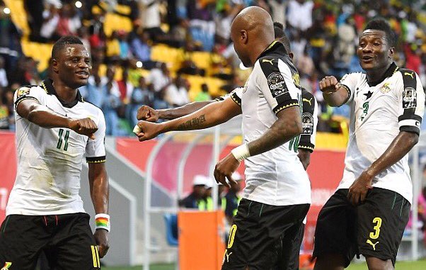 Ghana XI v DRC

Brimah
Afful
Acheampong
Boye
Amartey
Wakaso
Acquah
Atsu
Jordan
Partey
Dede

#AFCON2017