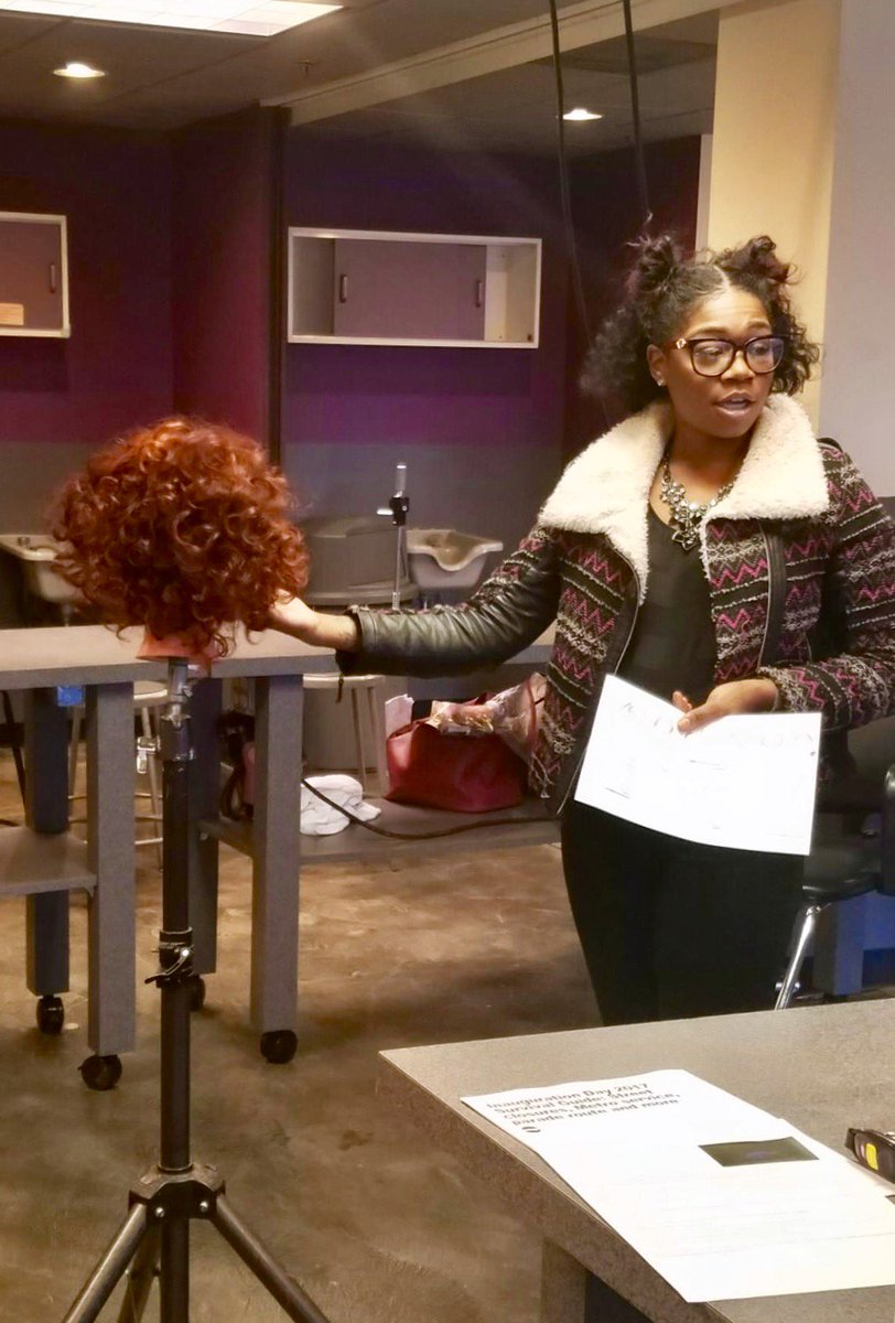 GrahamWebbVA's tweet image. Sydney is showing us what a great stylist she plans to be! This curly, red-haired color job is impressive! #GrahamWebbAcademy #colorproject