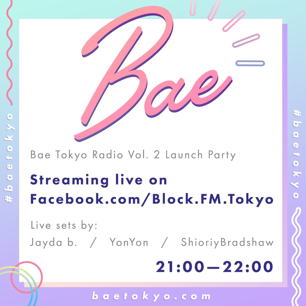 Live streaming on <a href="/blockfmjp/">block.fm</a> Tuesday💕 9pm JST we're making announcements after we spin! #baetokyo