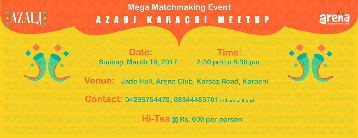 AzaujOfficial's tweet photo. Dear Karachi-ites! Mark 19th March on your calendars, save the date for #Azauj #MegaMatchMakingMeetup in YOUR CITY! #TyingTheKnot #Reliable https://t.co/Q9OQM1YiSy