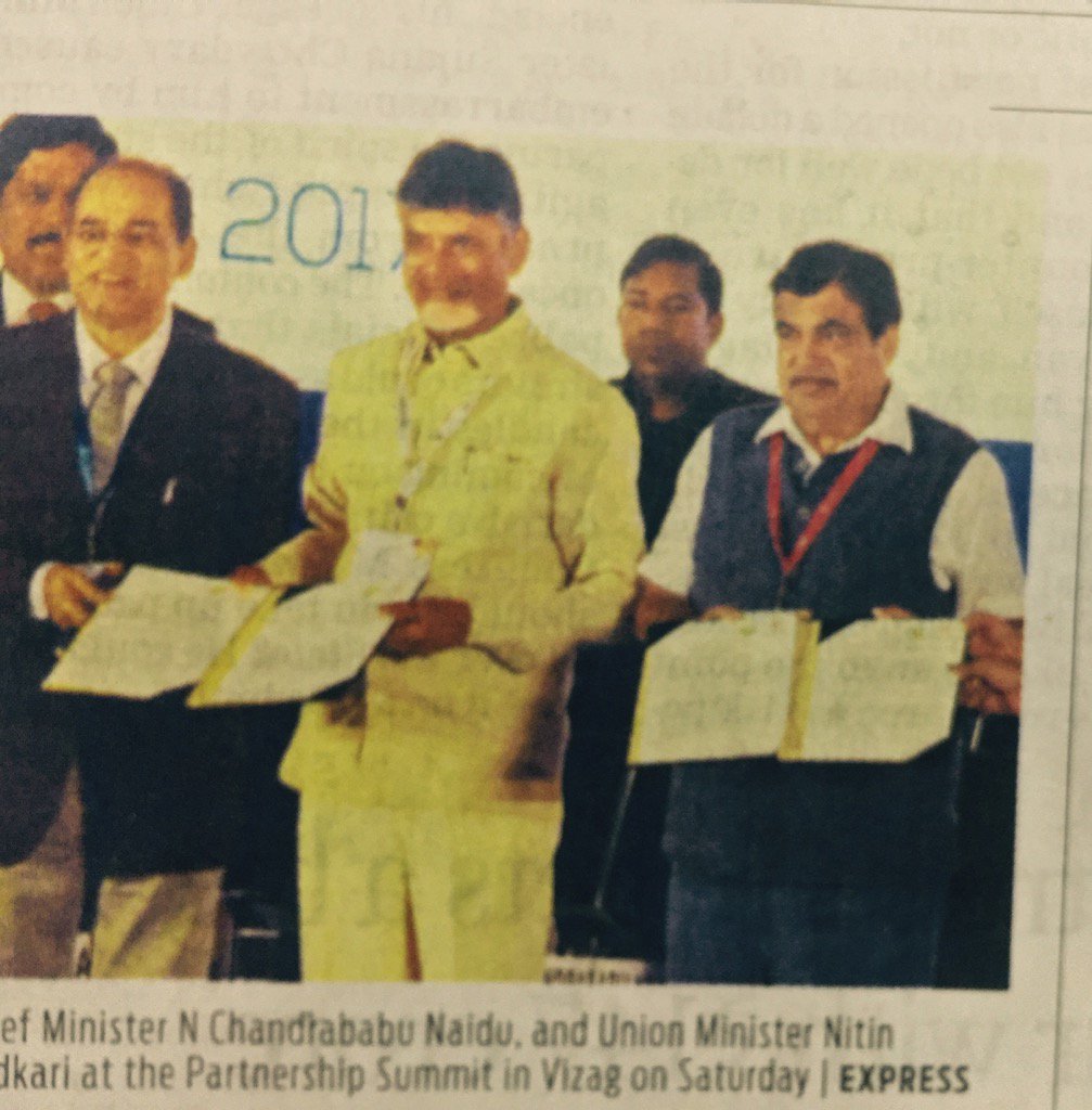 anilvdixit's tweet photo. Signed MOU for NHAI projects in global partnership Vishakhapatnam in presence of Hon Union Minister &amp; Hon CM AP https://t.co/GbHXlc13qe