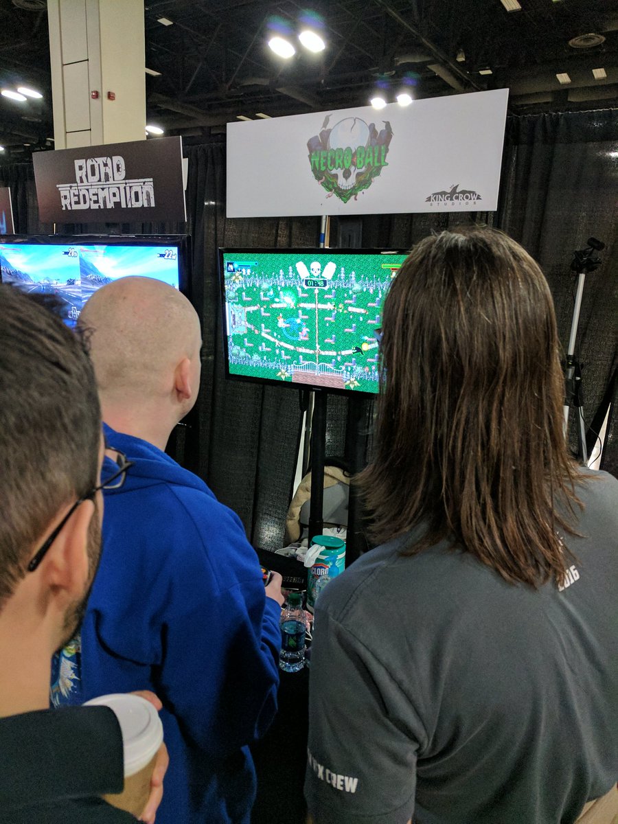 KingCrowStudios's tweet photo. We're gearing up for the final day of #PAXSouth! Be sure to stop by Booth 9028 to play #Necroball &amp; our VR Project, Galactic Chef! #indiedev https://t.co/uw1PxCmwcE