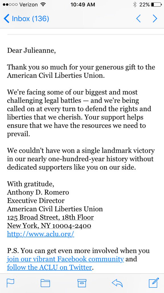 Thank you <a href="/ACLU/">ACLU</a> for fighting for what makes our country great. No hate, no fear, refugees are WELCOME HERE!