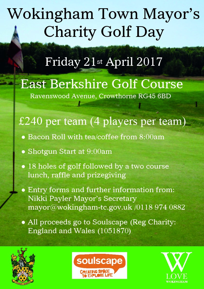 Wokingham_TC's tweet photo. Love golf? Fancy joining our charity golf day in aid of Soulscape on 21st April? £240 for team of 4. At @Eastberksgc Details attached. https://t.co/TIvrMKElen