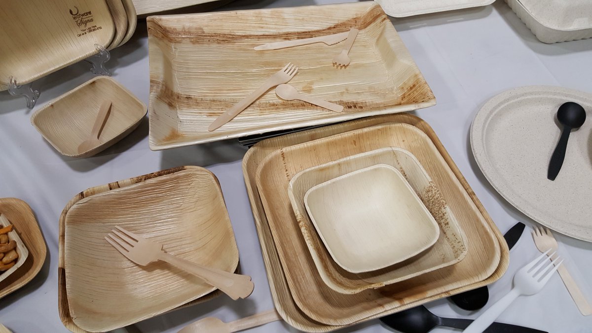 DispatchKitchen's tweet image. Dinnerware made of palm leaves, wheat, sugar trending for catering. #MAREXPO