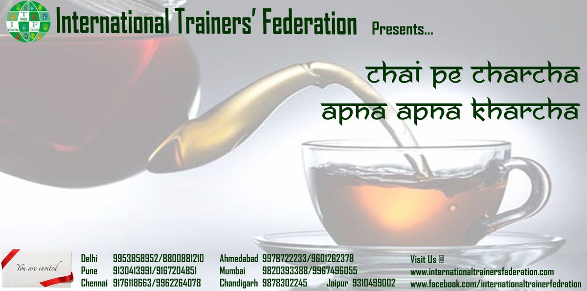 tweetsneha's tweet photo. #ITF #ChaipeCharcha comes 2 #Pune, let's come together and find out best possible ways to make training industry a better place to work. https://t.co/bD6CKtpsHP