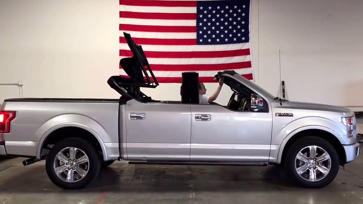 therealautoblog's tweet photo. If you need to haul stuff with the wind in your hair, here's a @Ford F-150 crew cab convertible. https://t.co/kd9kwWaDFh https://t.co/FPHKvdIMau