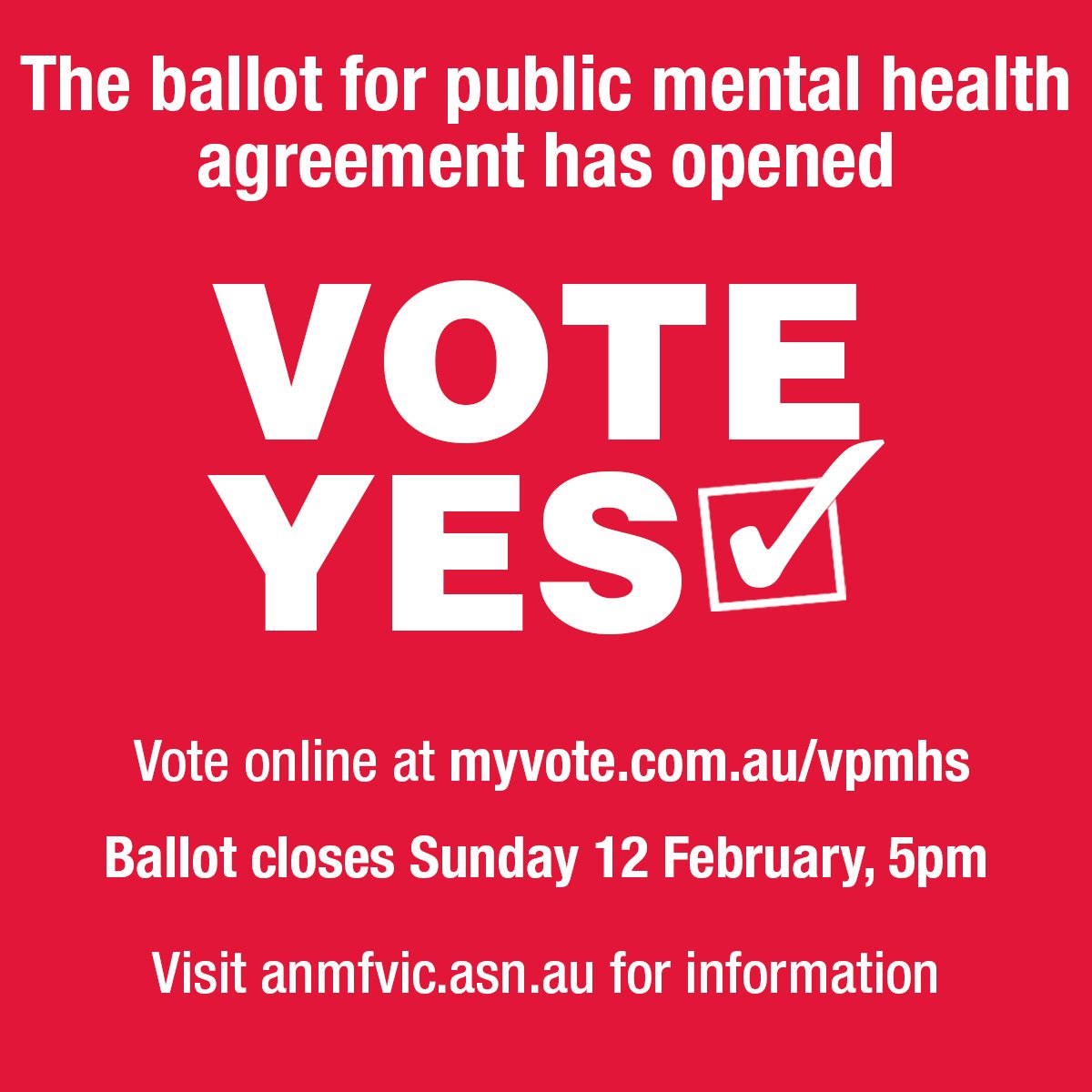 anmfvic's tweet photo. Public #mentalhealthnurses, don't forget the electronic ballot has opened. Vote YES for our agreement.#vicnurses #mentalhealth https://t.co/49YRJqOQwP