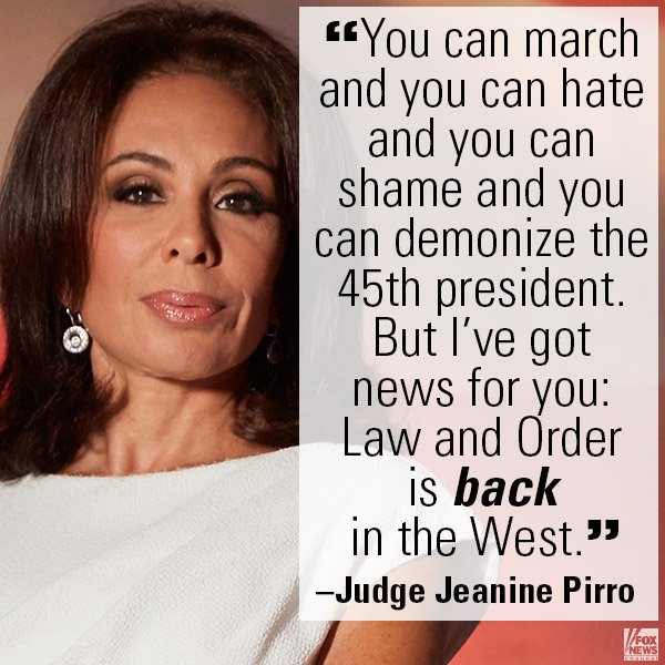 Fox News (@foxnews) on Twitter photo .<a href="/JudgeJeanine/">Jeanine Pirro</a> on Illegal Immigration: 'Law & Order is Back in the West' bit.ly/2jFek24 .<a href="/JudgeJeanine/">Jeanine Pirro</a> on Illegal Immigration: 'Law & Order is Back in the West' bit.ly/2jFek24