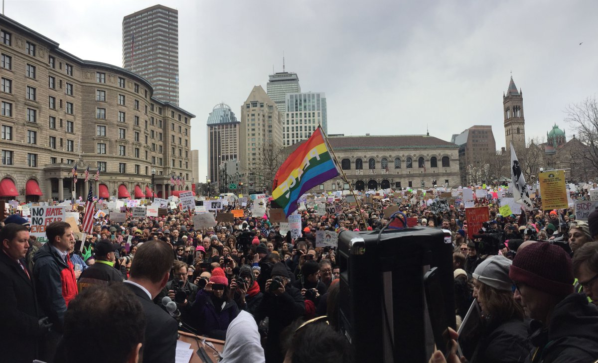 marty_walsh's tweet photo. Can you hear us Washington?! We’re standing strong in Boston to support &amp; protect ALL of our people &amp; we will not back down. #NoBanNoWall https://t.co/esmCWf1d4A
