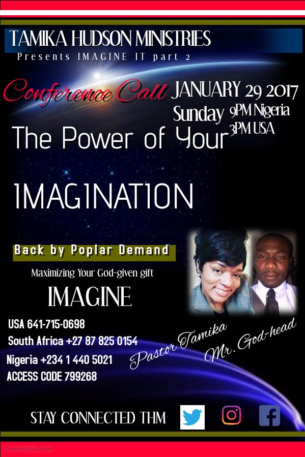 icankindofgirl's tweet photo. Dial in...45 minutes away!!! You dont want to miss this call! If you dont IMAGINE it, it ain't going to happen!!! #pastortamika #apostlesam https://t.co/Z3AVSQJ7sV