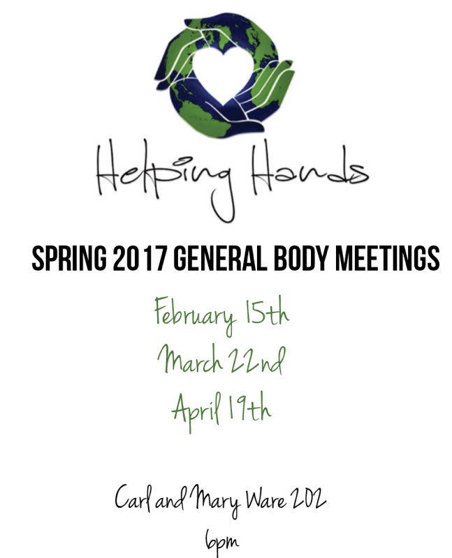 helpinghandsauc's tweet photo. We have some really exciting things in store for you all this semester! Mark your calendars https://t.co/jSkHoTipwd