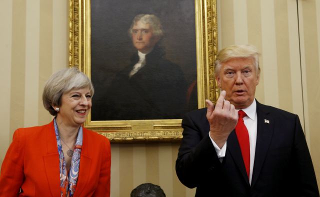 #TheresaTheAppeaser #MuslimBan #TrumpBan #thersamay #May This is the finger he used. He didn't grab it he just tickled it.