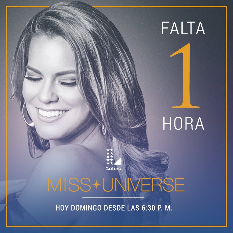 Latina_pe's tweet photo. ¡Todos apoyemos a #ValeriaPiazza! Orgullosa representante del Perú en el #MissUniverso2016.
Hoy desde las 6:30 p.m. por Latina, siempre más. https://t.co/O2vVCo2VBG