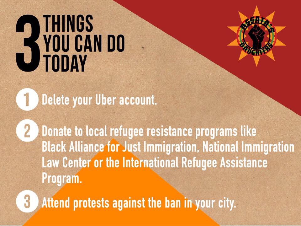 AssataDaughters's tweet photo. Everyday we are going to post 3 things that you can do to resist and mobilize #NoBanNoWall #NoMuslimBan https://t.co/p1l99YiZzU
