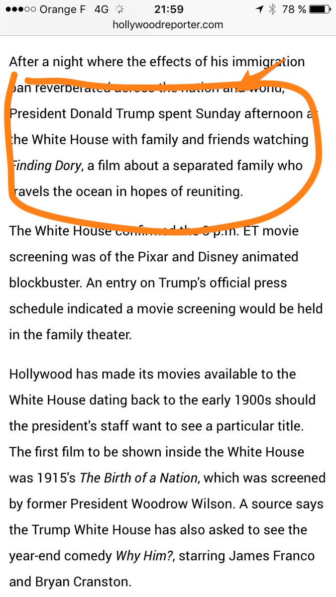 aurelferenczi's tweet photo. Pendant ce temps, Trump regarde Le Monde de Dory #fishban https://t.co/lFKKK5SYNl