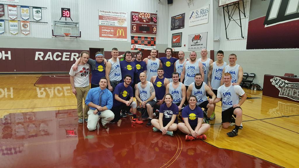 UNOHFCA's tweet photo. Awesome day with the @LimaPolice at @UNOH_edu ! The Police won 76-50 and we have a bunch of boxes for Our Daily Bread Soup Kitchen! https://t.co/iymbCnnXyq