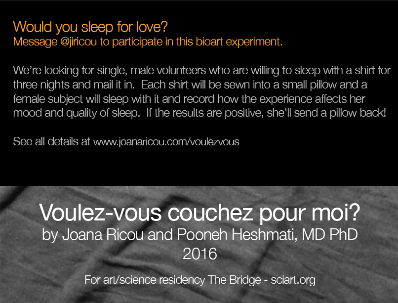 jiricou's tweet photo. Looking for volunteers for #artscience #bioart project: would you sleep for love? https://t.co/HoEe8llTPa @thesciartcenter @SciArtMagazine https://t.co/x79jR90v5H