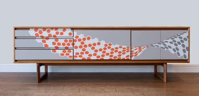 Resurfacedesign's tweet photo. One of our latest - a wrap-around Hexaplane design onto a White &amp; Newton sideboard. Happy not to see any more hexagons for a while! https://t.co/H5ZIOU6K86