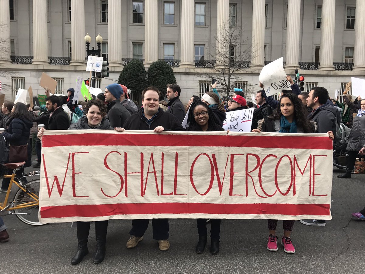 BenFriedman's tweet photo. Standing with my friends, colleagues, and most importantly, strangers, today and every day. #DcResists #MuslimBan #NoBanNoWall https://t.co/ks0iIZ9XZK
