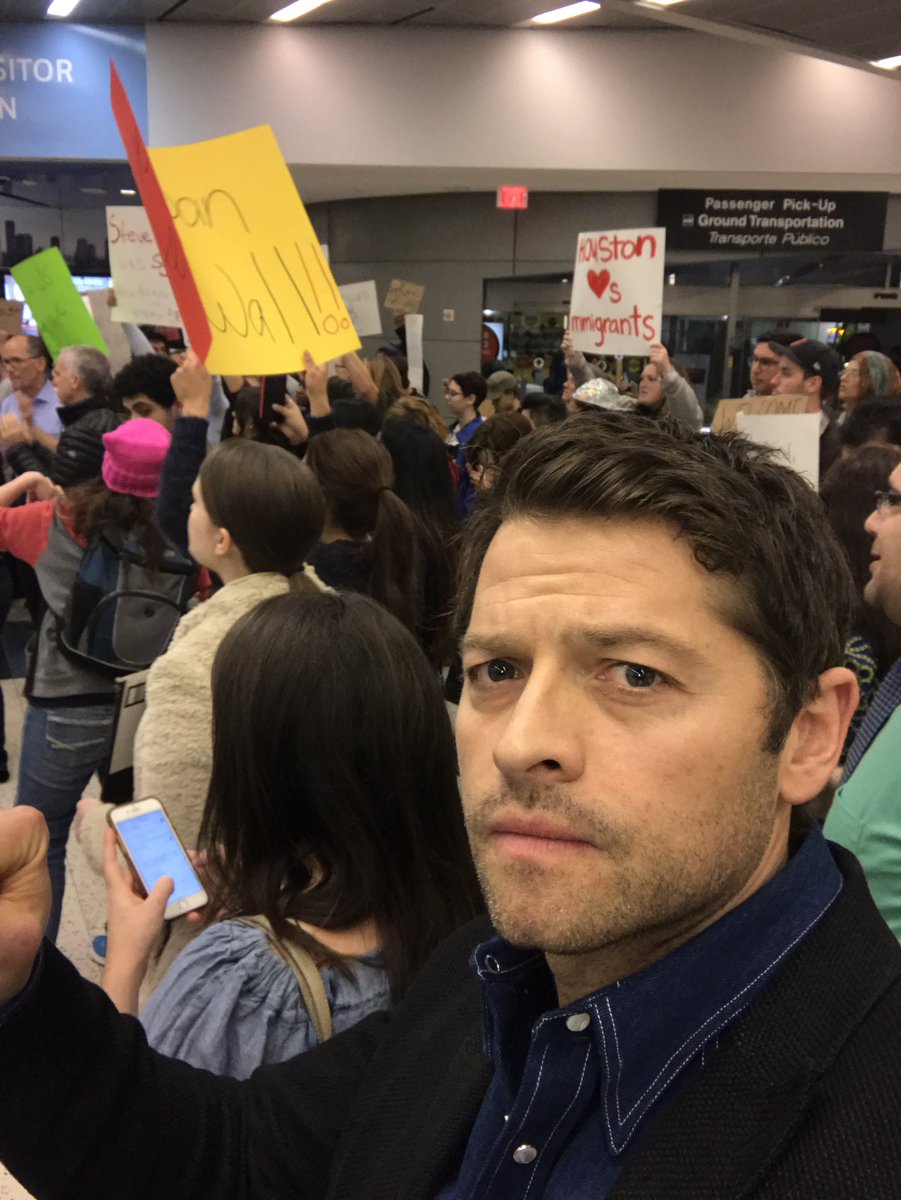 I snuck out of the SPN Houston con to join the airport protest here. This is a nation founded on religious freedom &amp; built by immigrants.