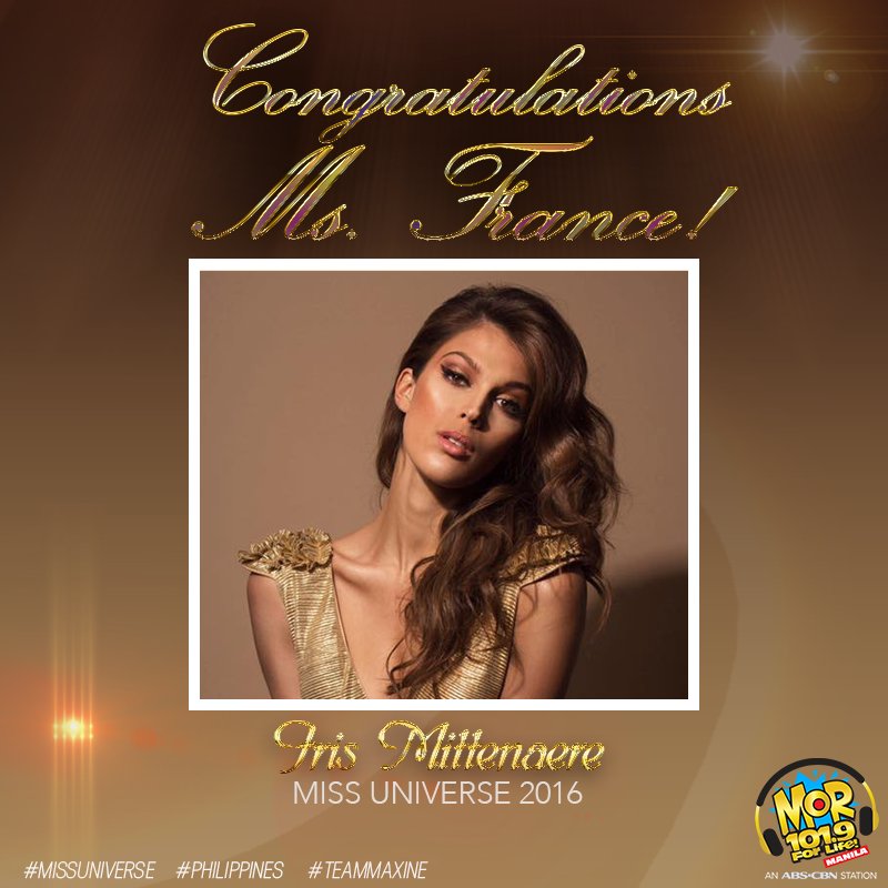 MORentPH's tweet photo. Congratulations Miss France Iris Mittenaere, Miss Universe 2016. https://t.co/sCnecQB29O