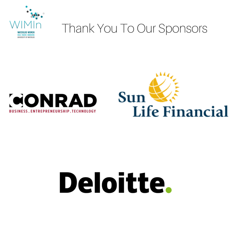 UWaterloo's tweet photo. Special thanks to all our sponsors for #WIMin17 @DeloitteCanada @conraduwaterloo and @SunLife. Thanks for making this amazing event happen! https://t.co/AQi8FW3GSM