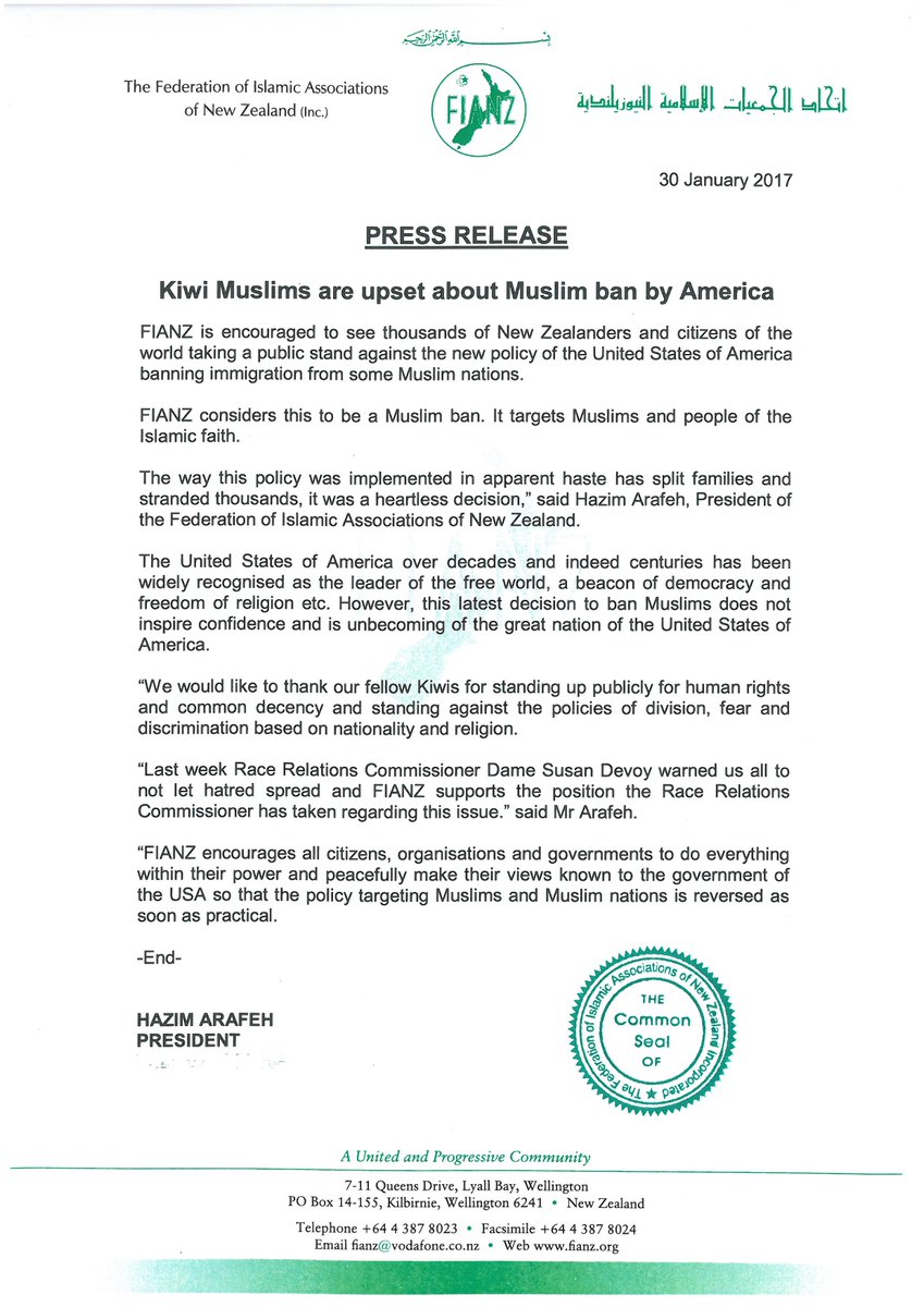 FIANZ PRESS RELEASE- MUSLIM BAN <a href="/FIANZ_NZMuslims/">FIANZ</a> <a href="/RadioLIVENZ/">Sara Mcmillan</a> <a href="/radionz/">RNZ</a> <a href="/NewshubNZ/">Newshub</a> <a href="/ScoopNZ/">Scoop Independent News</a> <a href="/rnz_news/">RNZ News</a> <a href="/AsifKoya1/">Asif Koya</a> <a href="/TVONENZ/">TVNZ 1</a> <a href="/nzherald/">nzherald</a> <a href="/NZStuff/">Stuff</a>