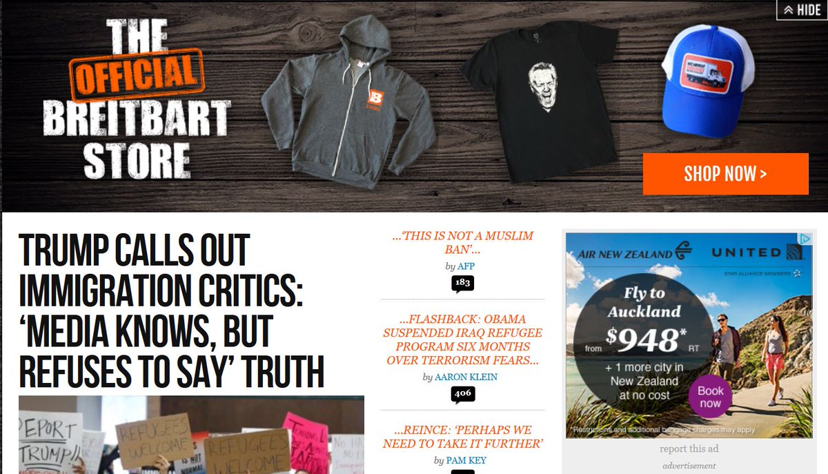 jessicabeth256's tweet photo. @united Did you know your ad is on Breitbart News? Please don't advertise here! @slpng_giants  #WallofUs #ShutUpBannon https://t.co/9y0dTKpnfS