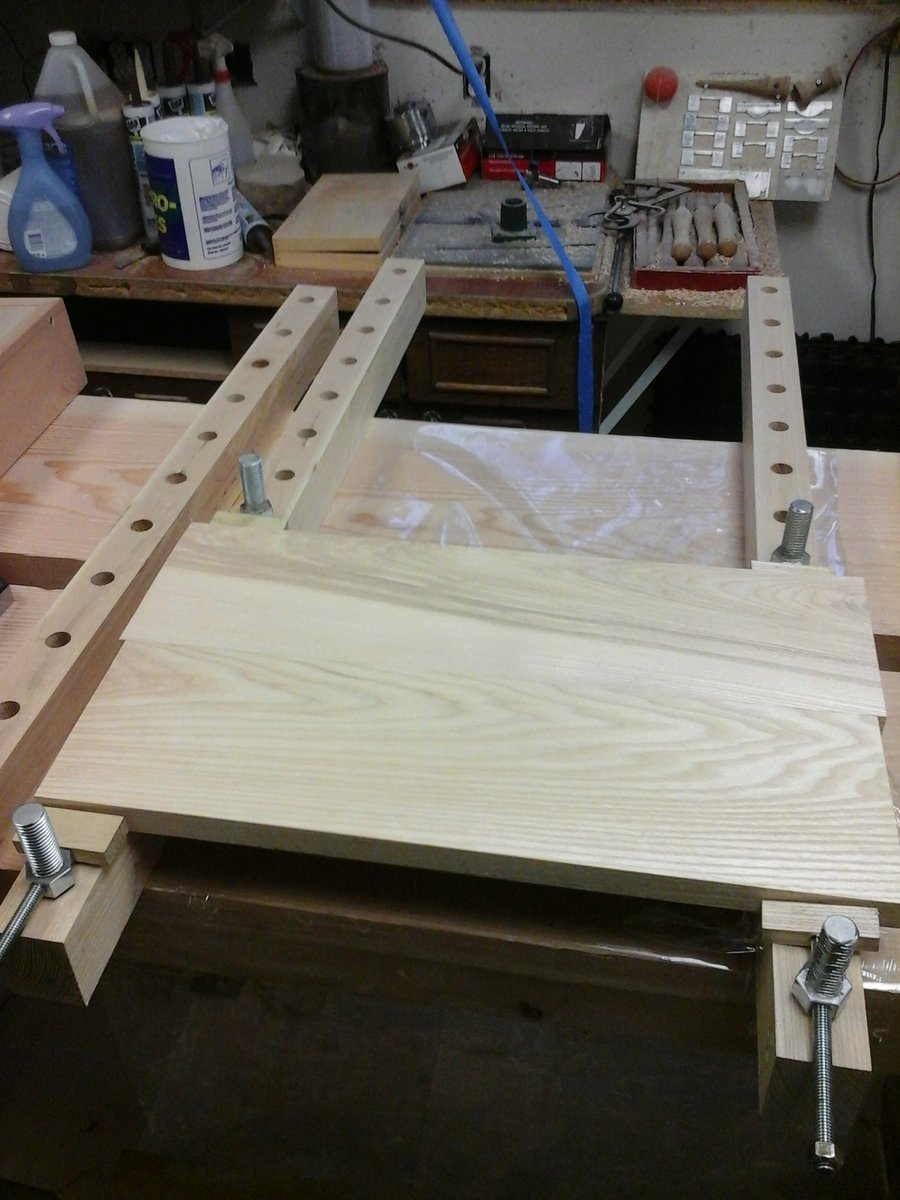 GarthTW2's tweet photo. Using my new clamp setup to glue up the panel, makes it really  easy and pain free. #wsbo https://t.co/DOMmBn6zqg