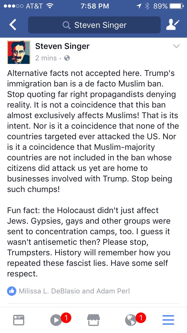StevenSinger3's tweet photo. Trump's immigration ban is a de facto #MuslimBan. It is not a coincidence that it almost exclusively affects Muslims
@ShaunKing #SchoolTrump https://t.co/U2uxnoTehq