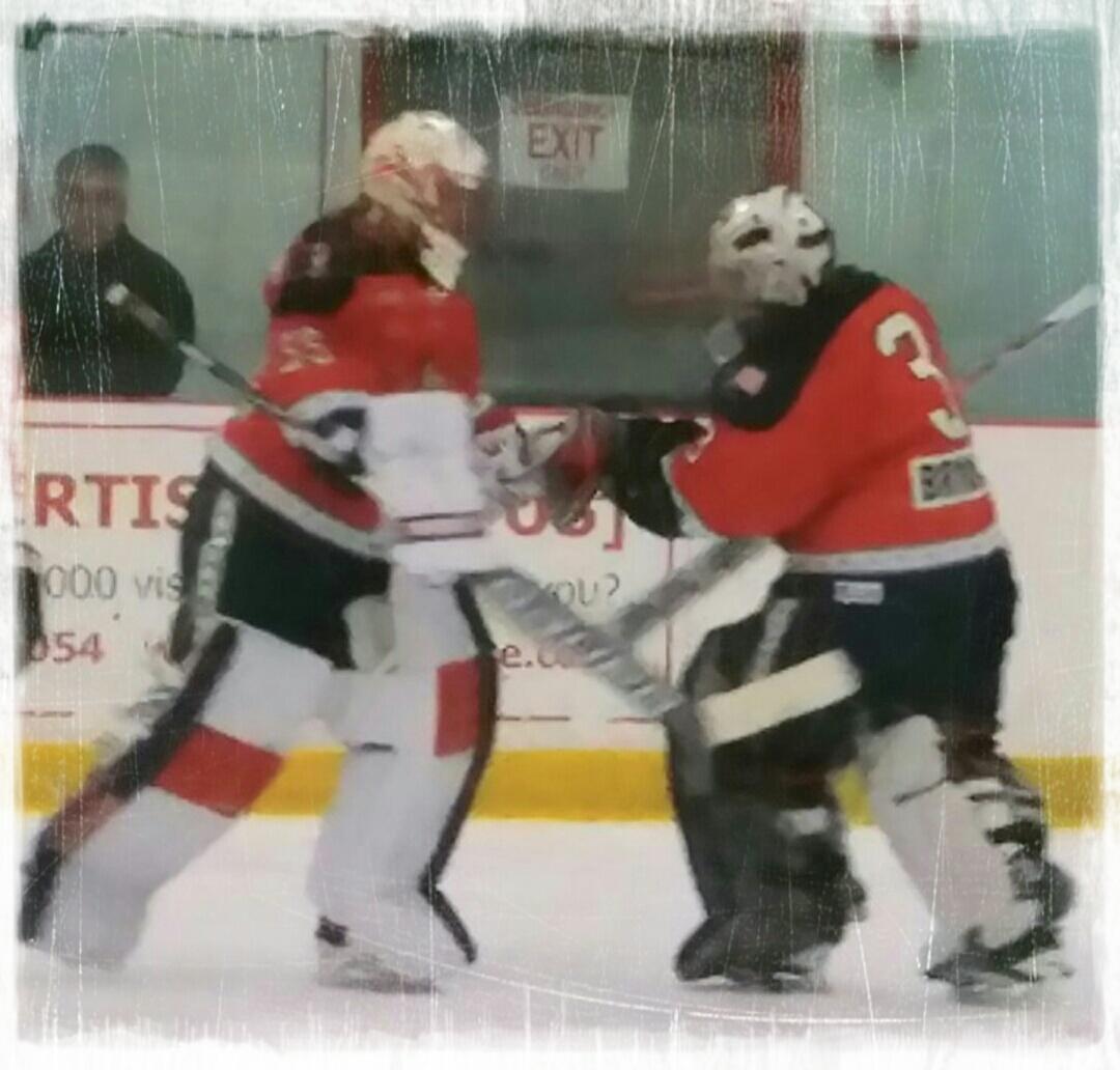 MightyD88's tweet photo. "I got your back" Goalie bonds are always sacred. @KSheaFan @kfitzy94 https://t.co/JguGnnz4P9