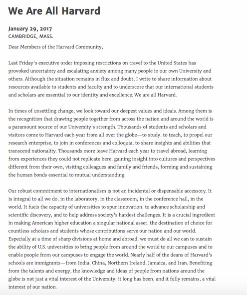 kylegriffin1's tweet photo. Harvard President writes to university community following Trump's Executive Order: "We are all Harvard." https://t.co/t5oio7qa04 https://t.co/AExaJnUYwK