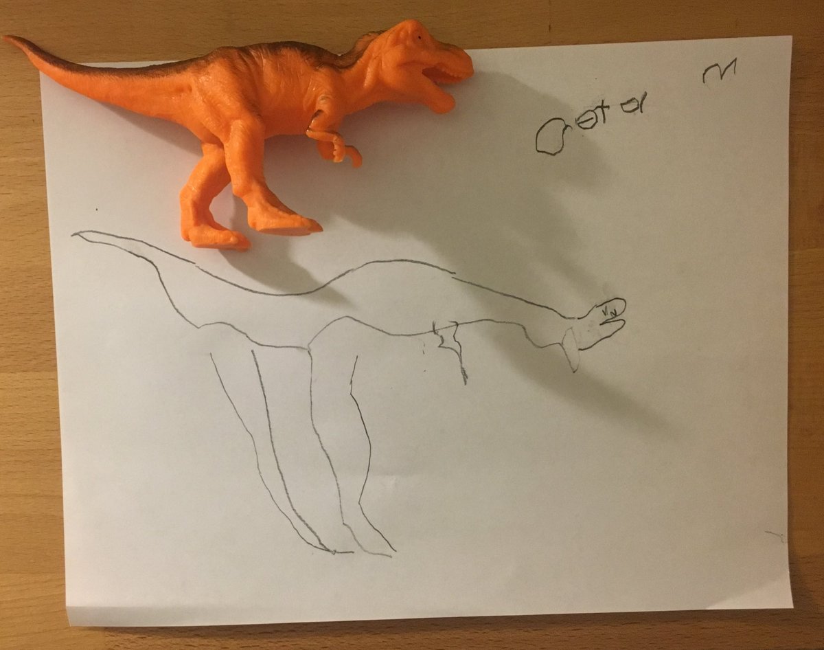 drodinus's tweet photo. #drawadinosaurday by my 4 year old named Mateo. https://t.co/Dsaj9hZ7ZE