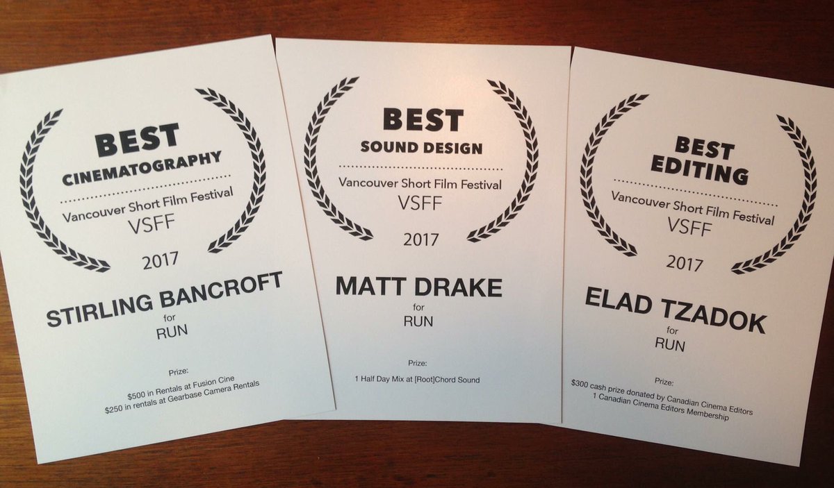 ShortFilmRun's tweet photo. THANK YOU to all who attended #VSFF17 and enjoyed our film!
Thank you @VSFF for our 3 awards - well-deserved for all who made "Run" possible https://t.co/GOVoTrk9hS