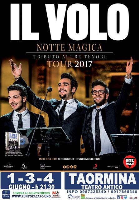 puntoeacapolive's tweet photo. #TeatroanticoTaormina, c’è 1 #Certezza, rispetto al “polverone” di concessioni: I 3 #CONCERTI #ILVOLO, a #GIUGNO (1, 3 e 4) #INPREVENDITA https://t.co/sWICs8uFGY