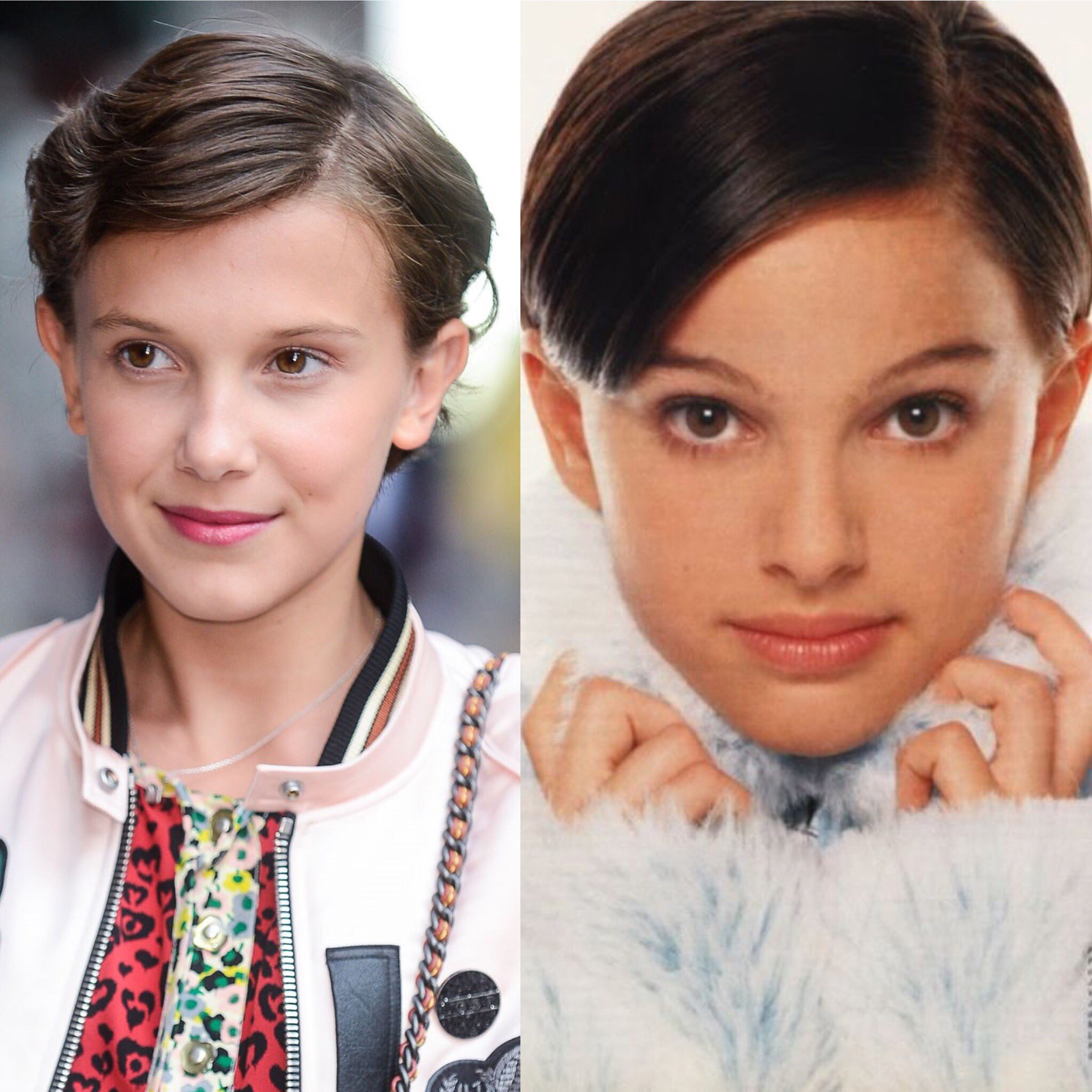 “Millie Bobby Brown from #StrangerThings and a young Natalie Portman. 💥Who...