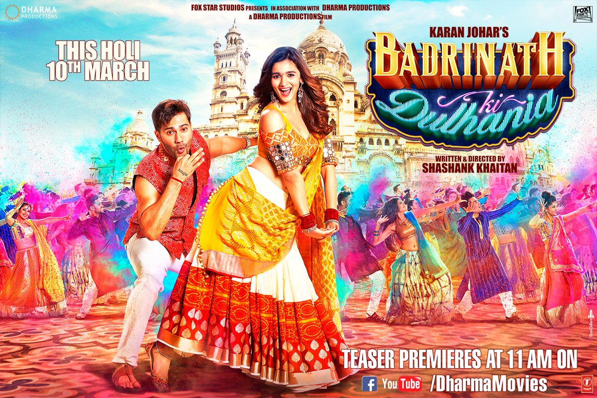 DharmaMovies's tweet photo. Iss #Holi, sab par chadega #BadrinathKiDulhania ka rang! #BadriKaTeaser out in one hour! @karanjohar @Varun_dvn @aliaa08 https://t.co/OYfaTIF74M