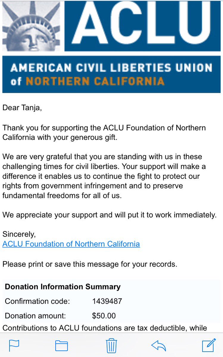 tcommike's tweet photo. @davidrisherWR @JenRisher @ACLU @ACLU_NorCal Got in under the wire. Thanks for your generosity. https://t.co/X7HbeuXm7l