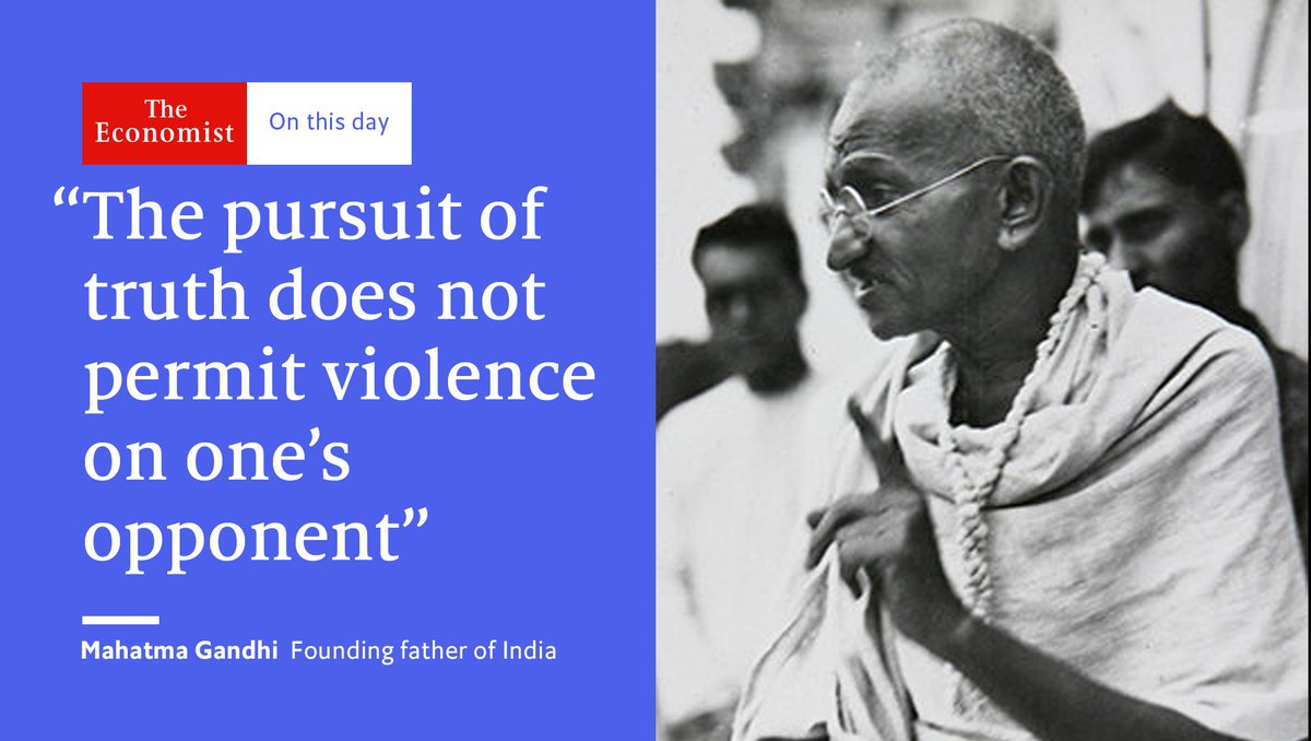 TheEconomist's tweet photo. Mahatma Gandhi was assassinated #onthisday in 1948. His killer was a Hindu nationalist furious about partition https://t.co/iO4C0QAy9m