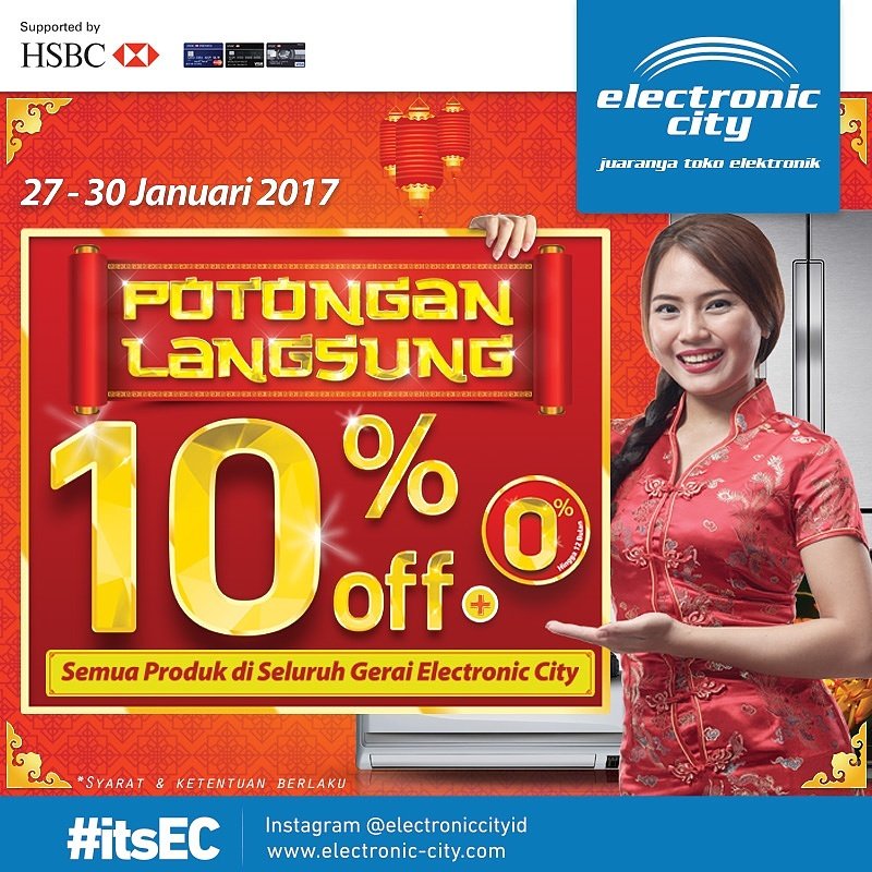Hanya sampai HARI INI! Nikmati potongan langsung 10% seluruh produk di seluruh gerai Electronic City terdekat! #itsEC #Imlek #chinesenewyear