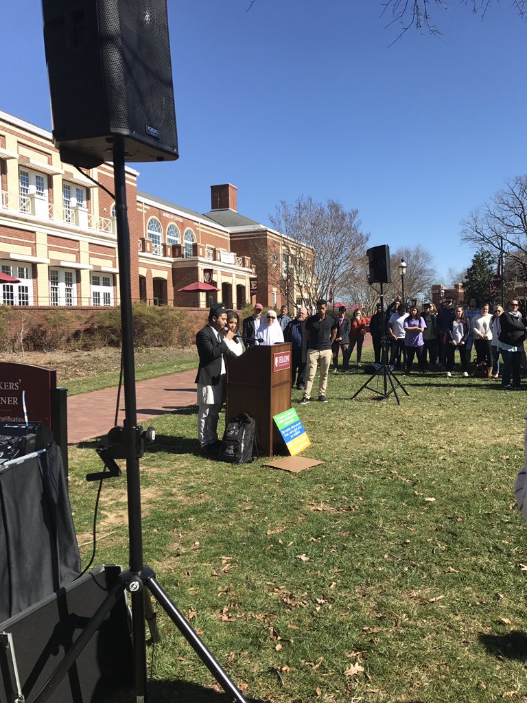 Nepali student Surya Shahi welcomes Elon students to the student-organized <a href="/elonuniversity/">Elon University</a> march for global peace. #nowallnoban
