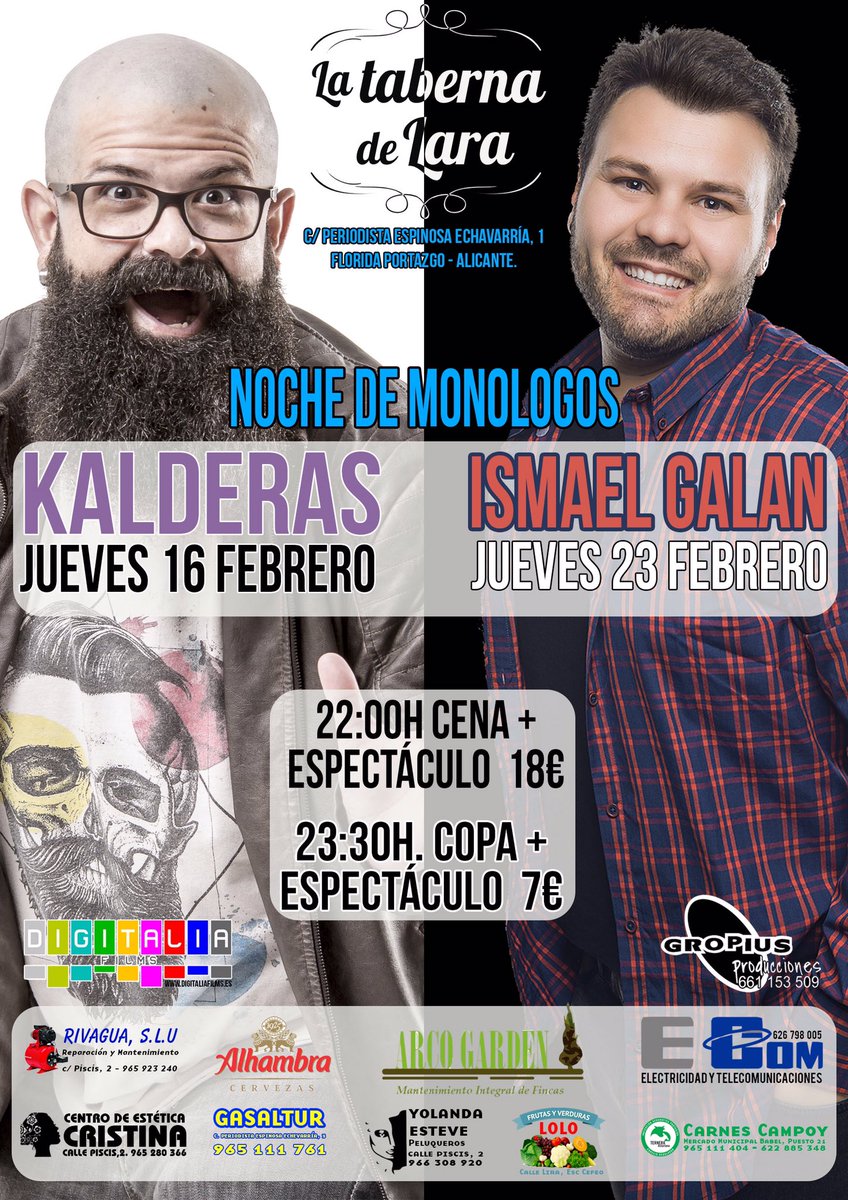 <a href="/Kalderas_/">ＫＡＬＤＥＲＡＳ</a> <a href="/Ismael_Galan/">Ismael Galán Cómico</a> <a href="/Alhambra_Es/">Cervezas Alhambra</a> @pacogropius  @DigitaliaFilms @corpostaralc #monologos #risas #amigos