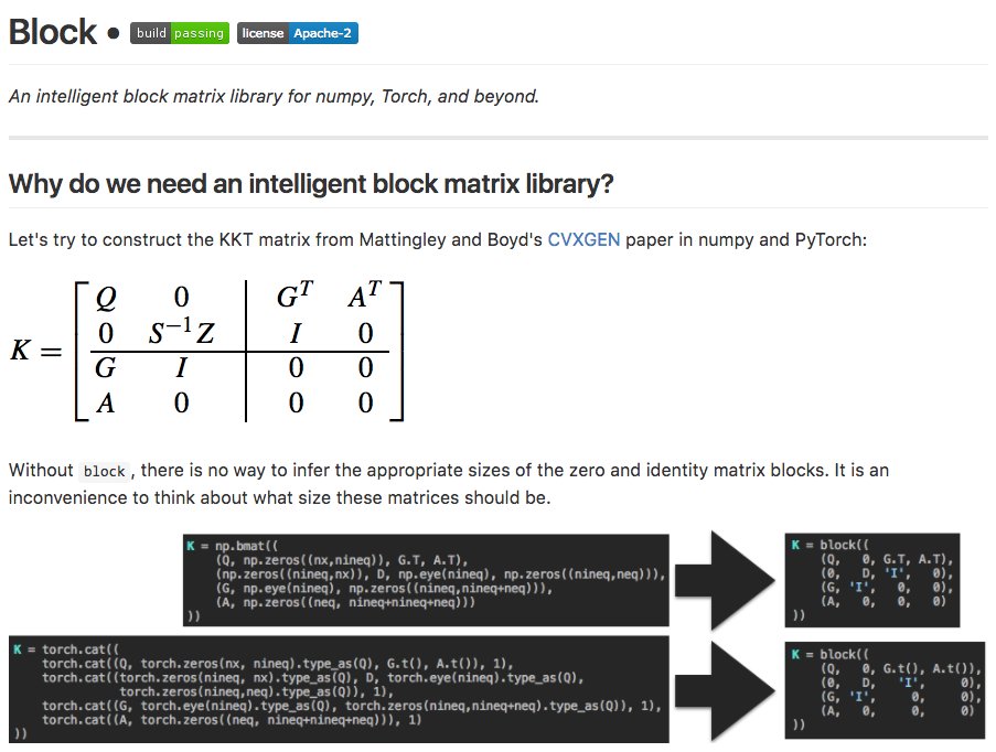 brandondamos's tweet image. block: My [short] new Python library for intelligent block matrices in numpy, @PyTorch, and beyond.

github.com/bamos/block