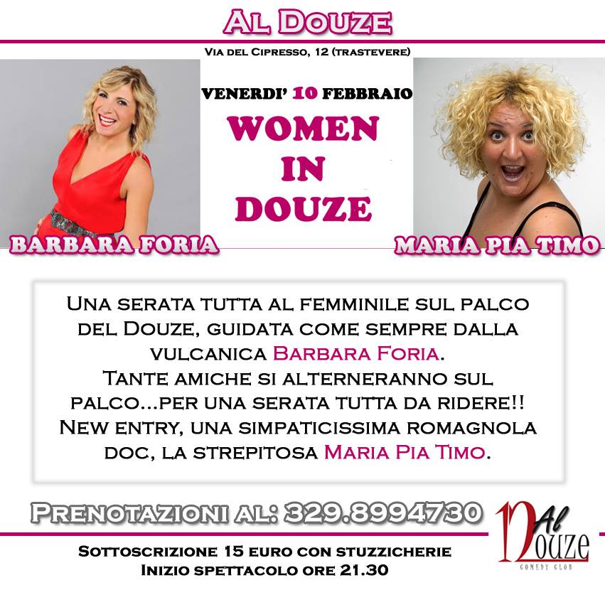 Teatro_Douze's tweet photo. Venerdì #10febbraio una serata tutta al #femminile sul palco del Douze, guidata come sempre dalla vulcanica @barbaraforia e #MariaPiaTimo https://t.co/pK3P8MZFEP