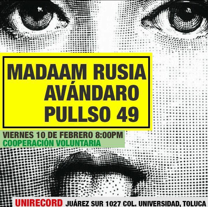 PararrayosMx's tweet photo. #AgendaPararrayos El próximo viernes @avandaromx en #Unirecord @MadaamRusia #Pullso49 ¡Fomentando el consumo sonoro! #Agéndele ⚡️🔊 https://t.co/2sKa6ilK2J
