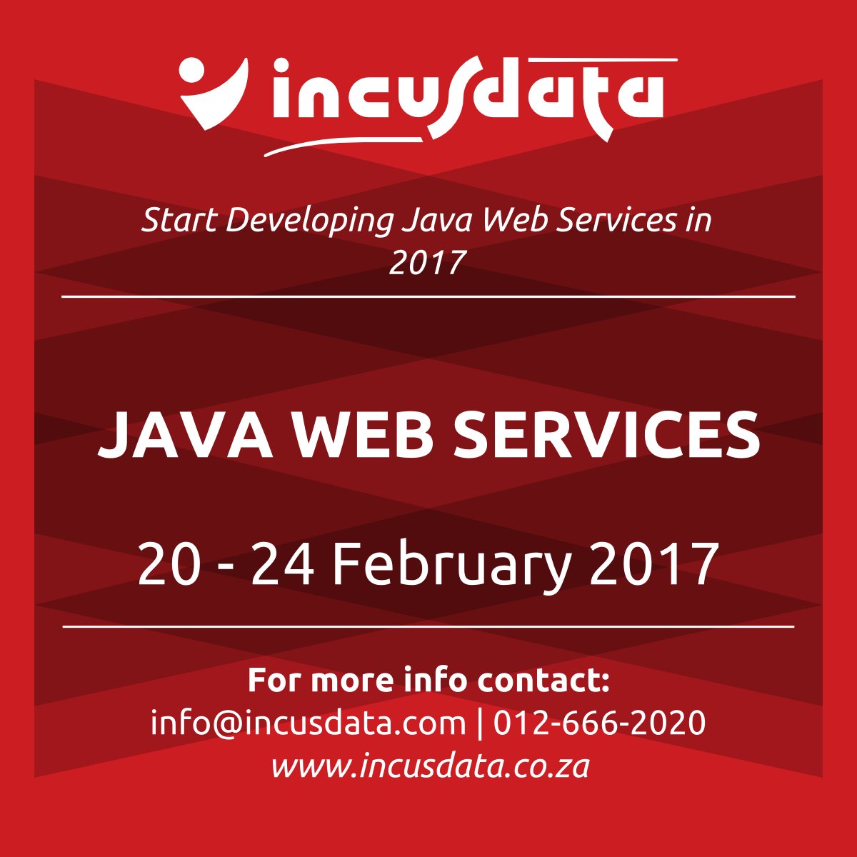 IncusData's tweet image. Incus Data Training: Java Web Services #java #webservices #javawebservices (20 - 24 Feb 2017).
For more info: incusdata.co.za/courses/web-se…