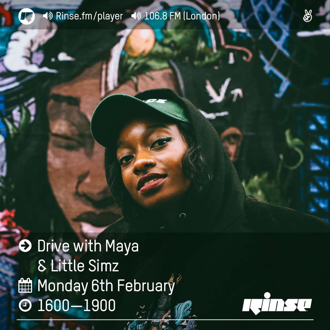 RinseFM's tweet image. .@MayaJama is here from 4pm w/ special guest @LittleSimz on rinse.fm/player and 106.8FM

#DriveWithMaya